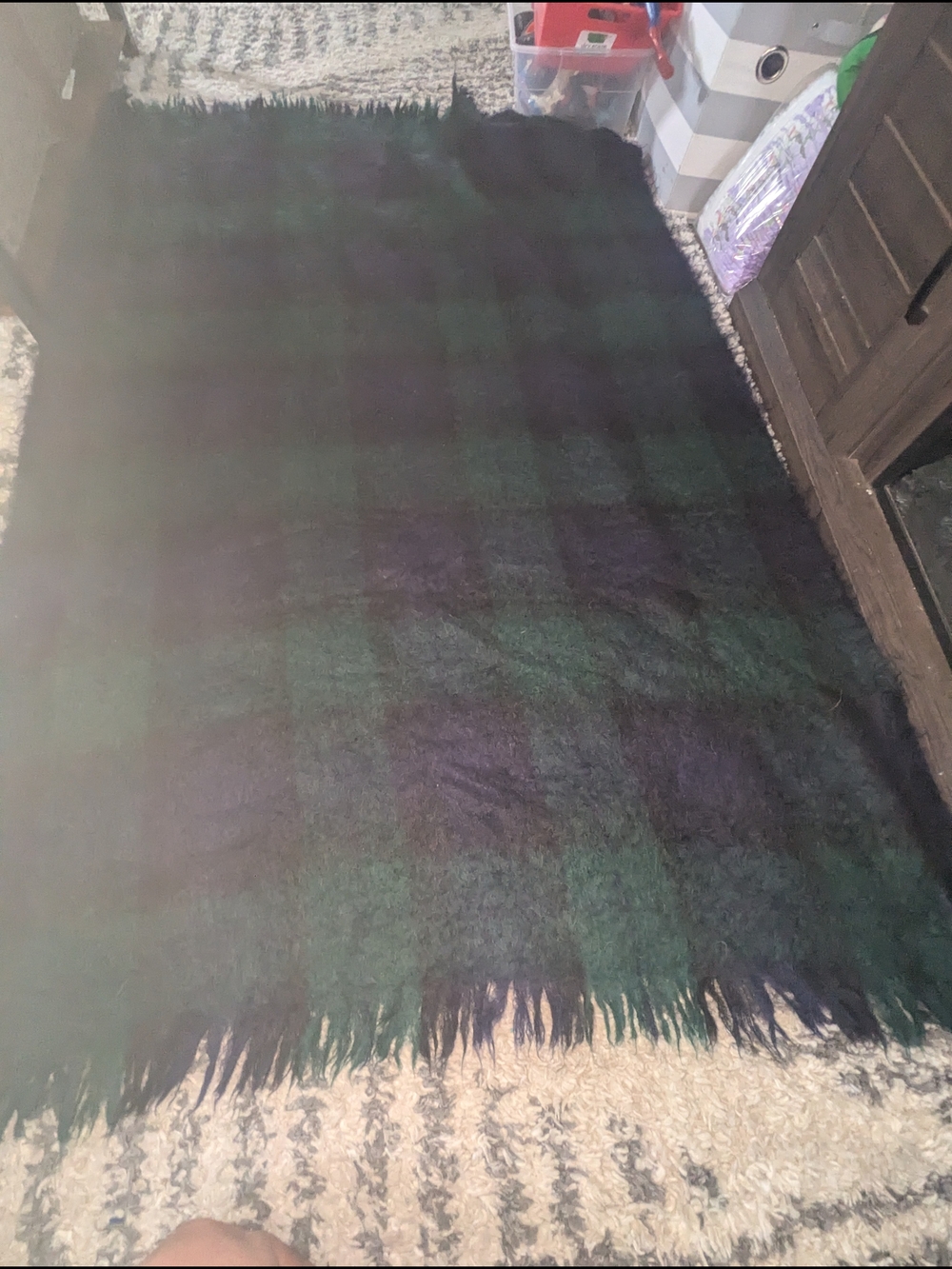 Cozy Plaid Fringe Throw Blanket in Green and Black